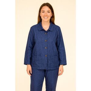 COCONUT BAY 2 Piece Outfit Set Women's Medium Blue Linen Blend Shirt and Pants